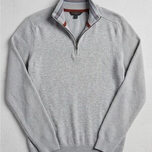 Ted Baker Gray Half-Zip Textured Sleeve Sweater